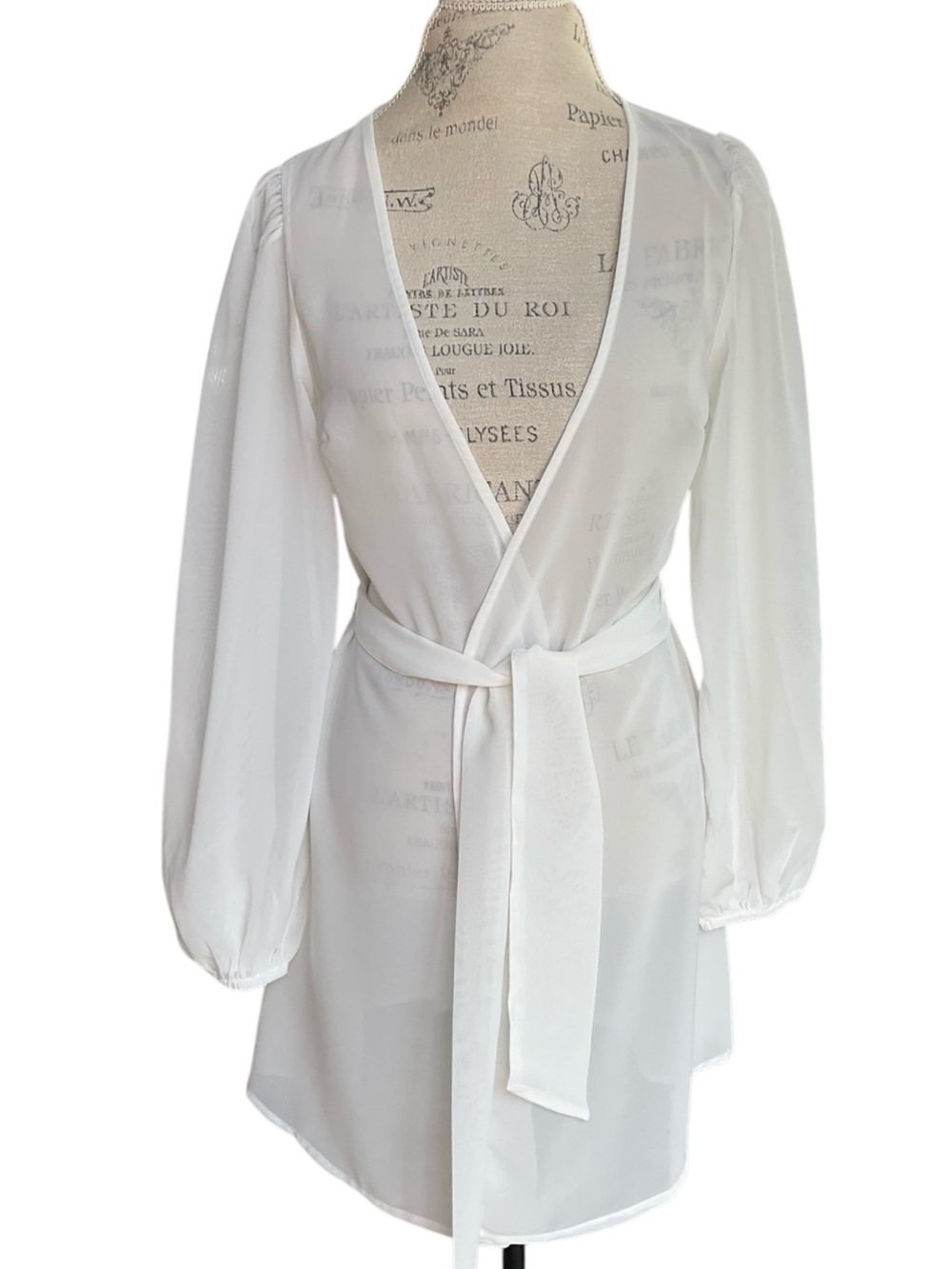 ASOS Design Chiffon Belted Beach Kimono White Sheer Cover up Wedding Size 6 NWT